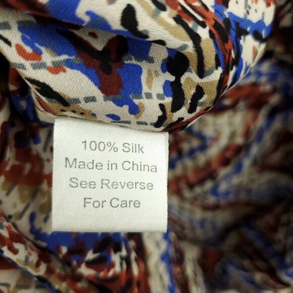 Parker 100% Silk Geometric Printed Balloon Sleeve Mini Dress Batwing Sz M Multi - Picture 15 of 15